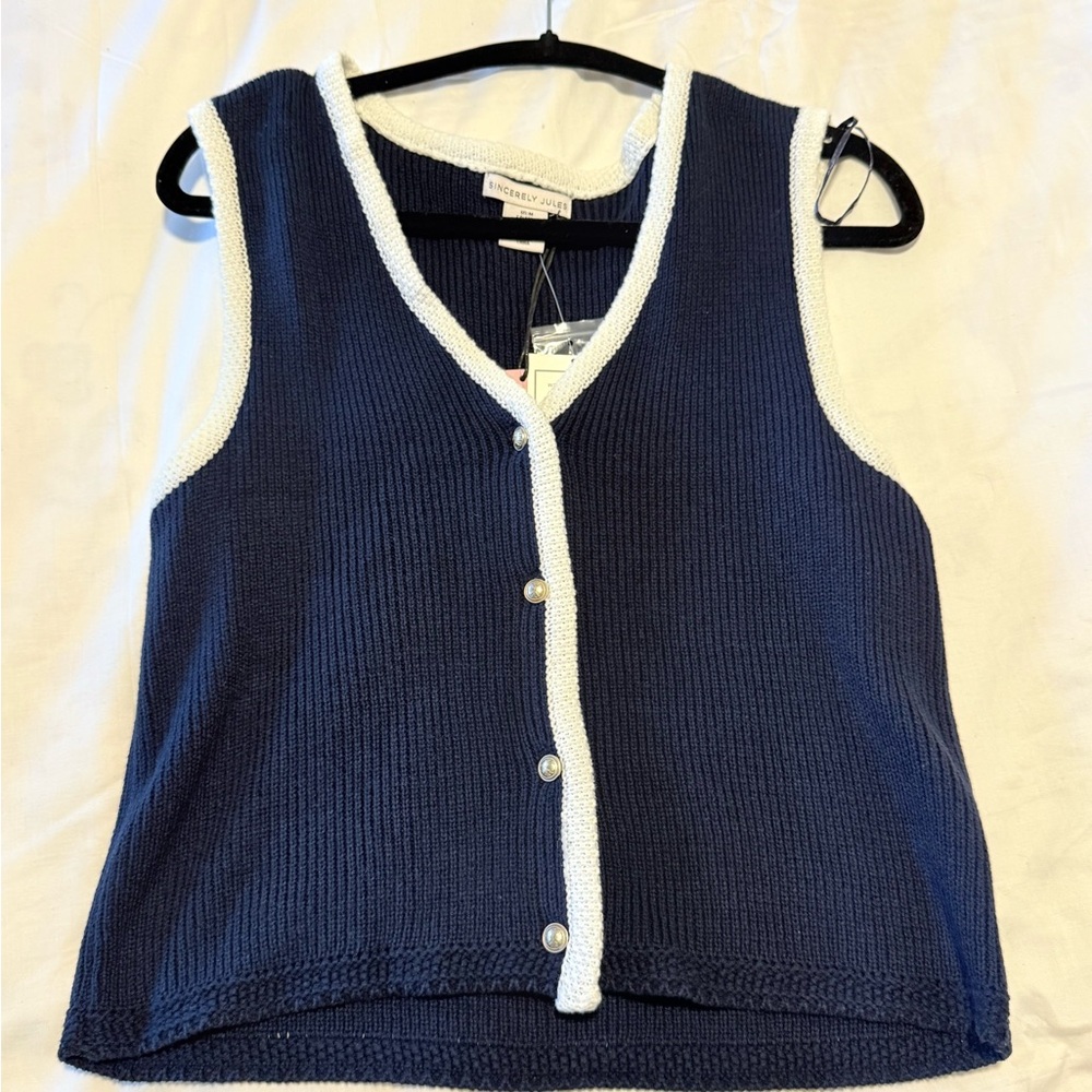 Navy Blue and White Knit Vest set